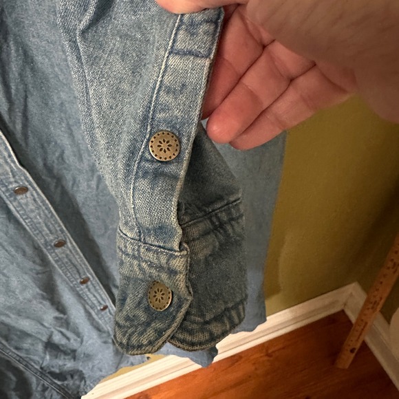 LL Bean Denim Shirt Dress Midi Long Sleeve Snap Button Front Size 16 Modest - Picture 10 of 12